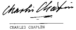 Charles Chaplin signature on his  commissioned artwork from  the Artist Ture Sjolander, 1973.