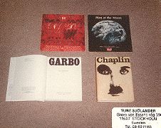 Top: Two LP Records from MONUMENT and SPACE IN THE BRAIN. Below: The Garbo book and the first 'dummy'  CHALPLIN.